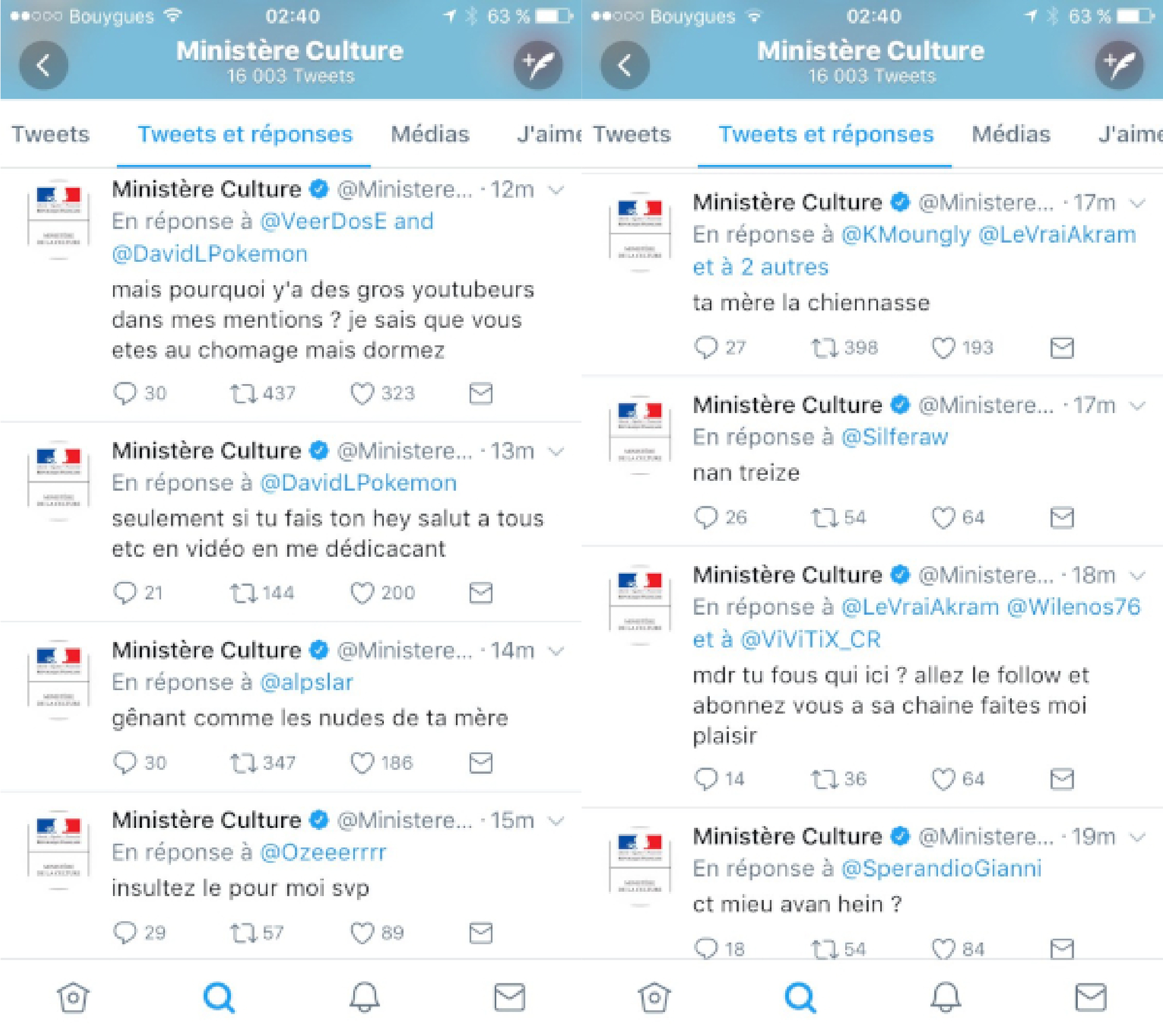 Tweets du Ministère de la Culture en 2017